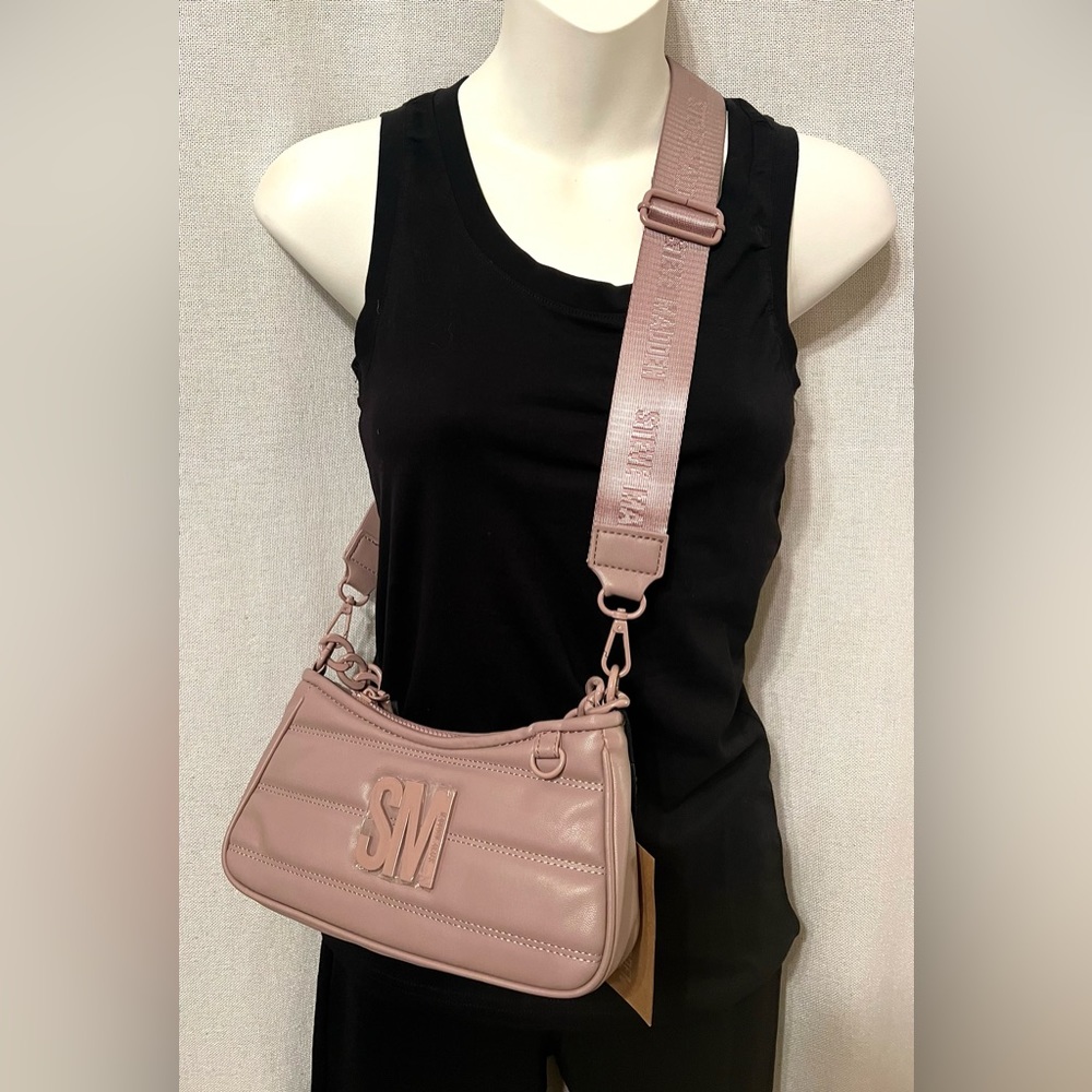 Steve Madden Bzoia Quilted Crossbody Bag Mauve Pink NWT Guitar Strap